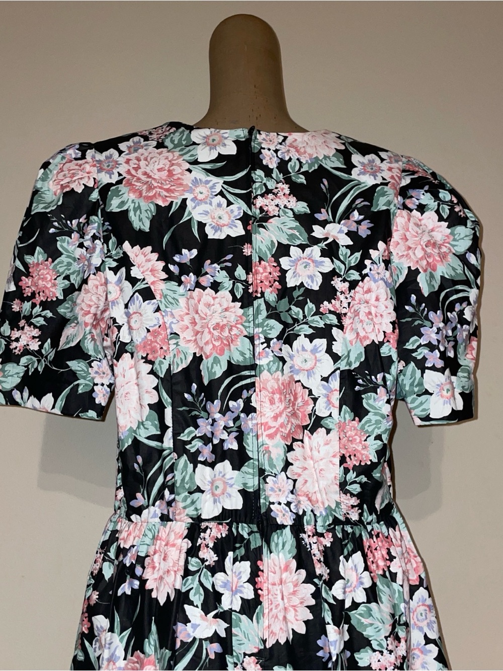 S.L. Fashions Black Maxi Dress with Pink & Mint Floral Print vintage - Picture 5 of 10